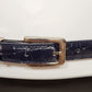 Woman's Size 6 Navy Blue Belt With Snakeskin Pattern And Gold Tone Buckle 34"