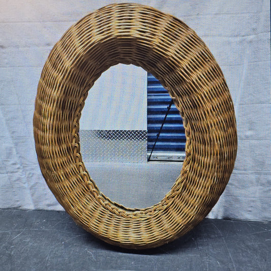 Natural Wicker Oval Wall Mirror 26"x21" Vertical or Horizontal No Hook