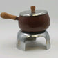 Brown Enamel Fondue Pot with Wood Handles Stand Burner and Forks Japan Vintage