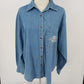 Hunt Club Denim Shirt L Women's Floral Embroidered Pocket Long Sleeve Cotton