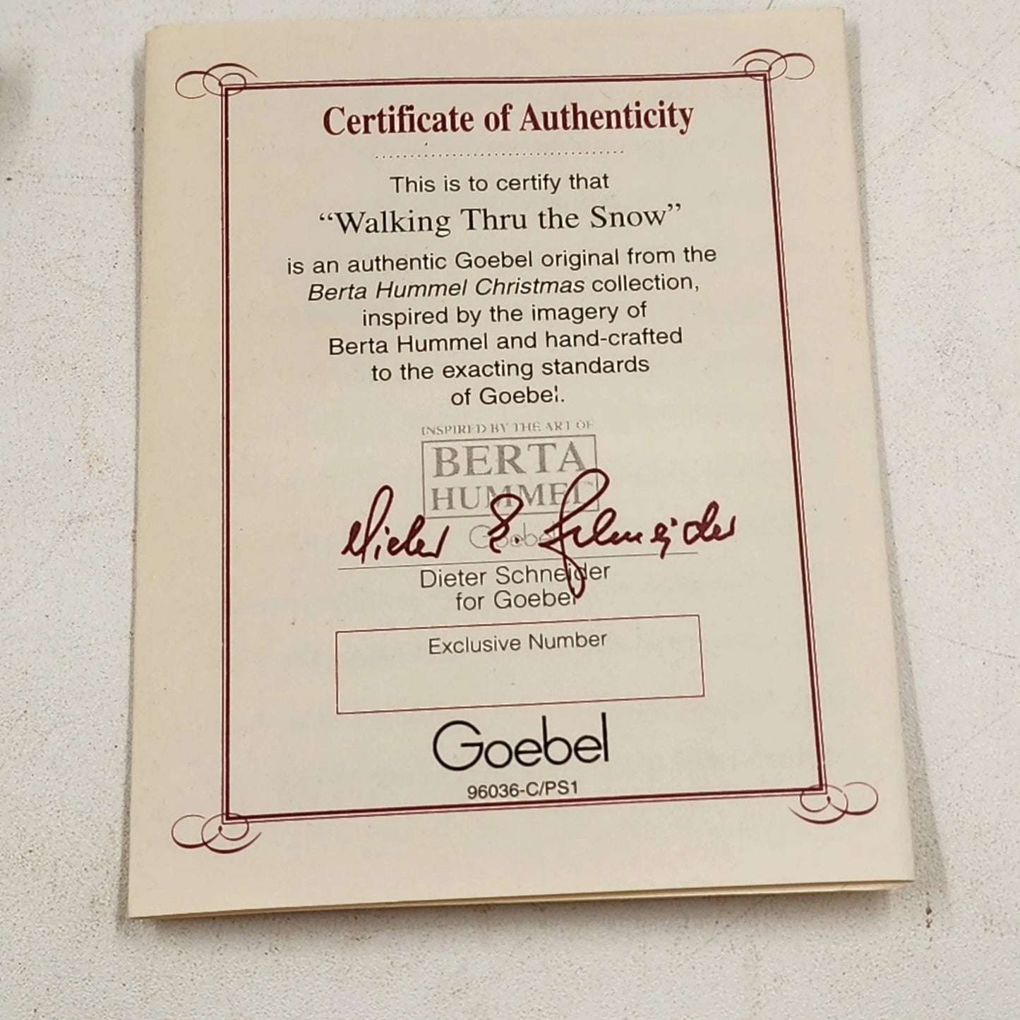 Berta Hummel WALKING THRU THE SNOW Ornament Goebel Boy 3" 1999 Ashton Drake