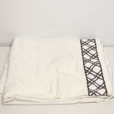 Martex Luxor Solid White Twin Flat Sheet w Embroider Brown Bamboo Lattice Edge