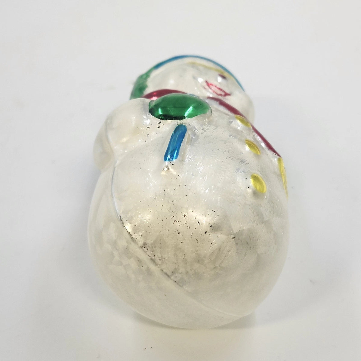 Snowman Blue Hat Red Scarf Hand Painted Blown Glass Christmas Ornament 5" Vtg