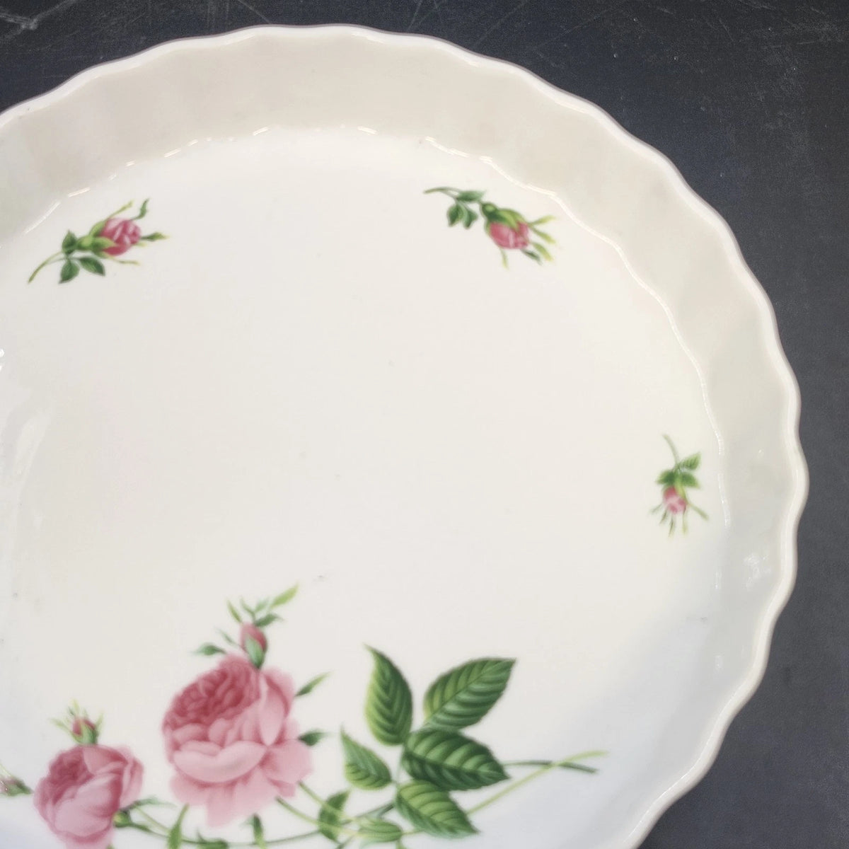 Christyneholm Rose Porcelain Quiche Tart Baking Pie Dish Fluted Edge Round China