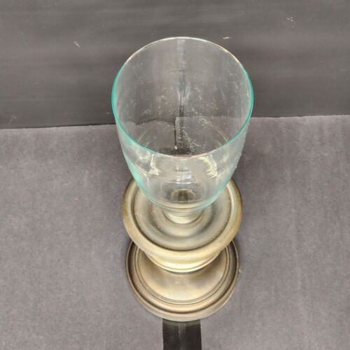 Pewter Bell Shaped Metal Candlestick Holder Clear Glass Hurricane Chimneys 17"