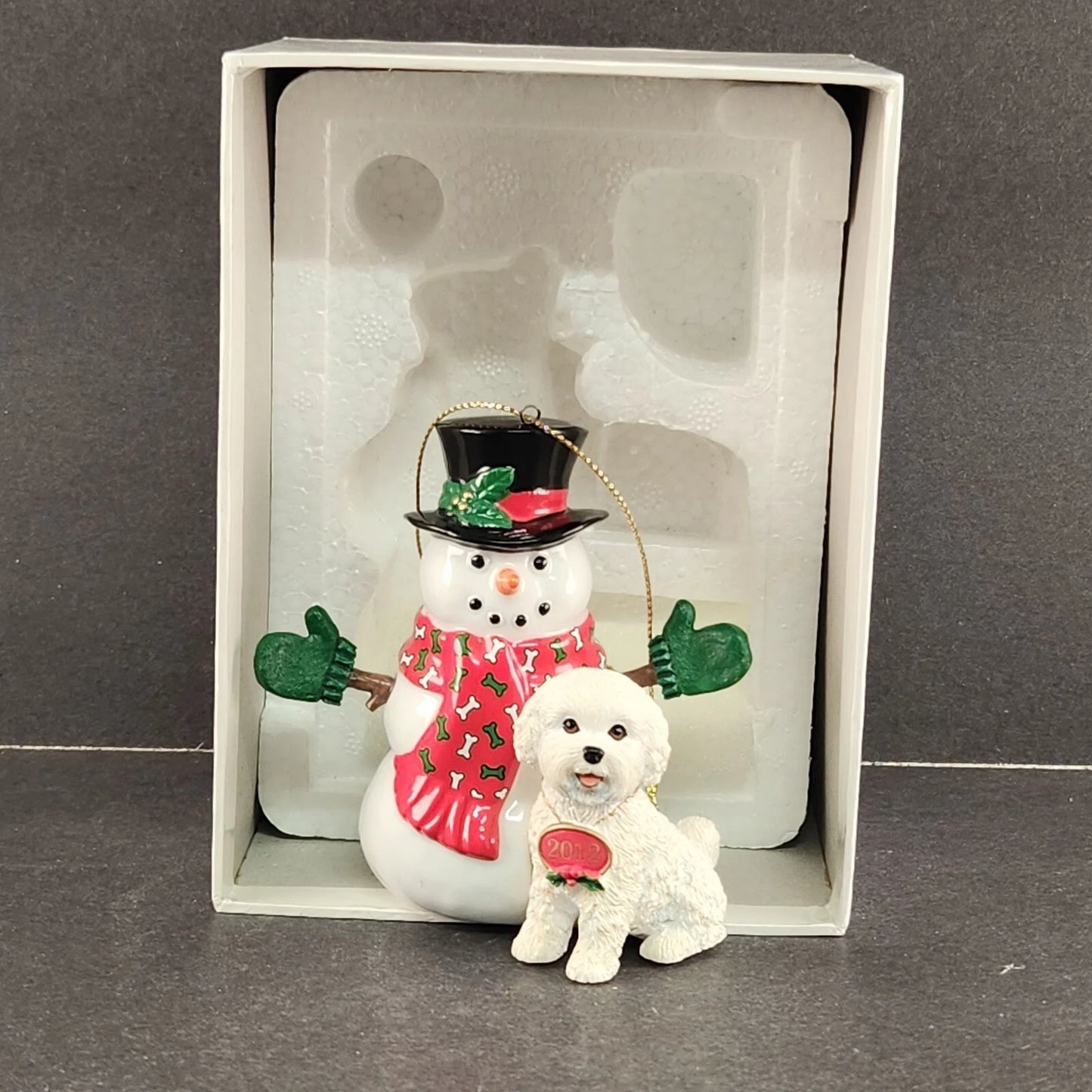 Bichon Frise Frosty Friends Danbury Mint 2012 Christmas Ornament Snowman Dog