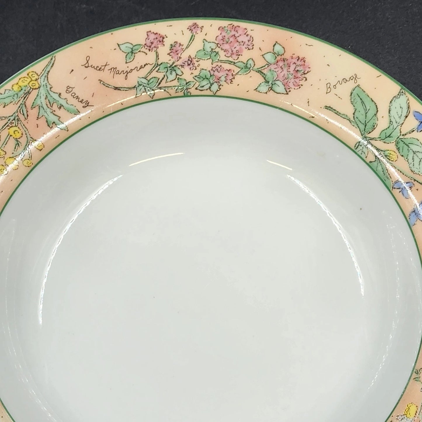 3 Sakura Ultra Porcelain Sachet Soup Bowl 9" Sue Zipkin Herbs Floral 1995 Vtg