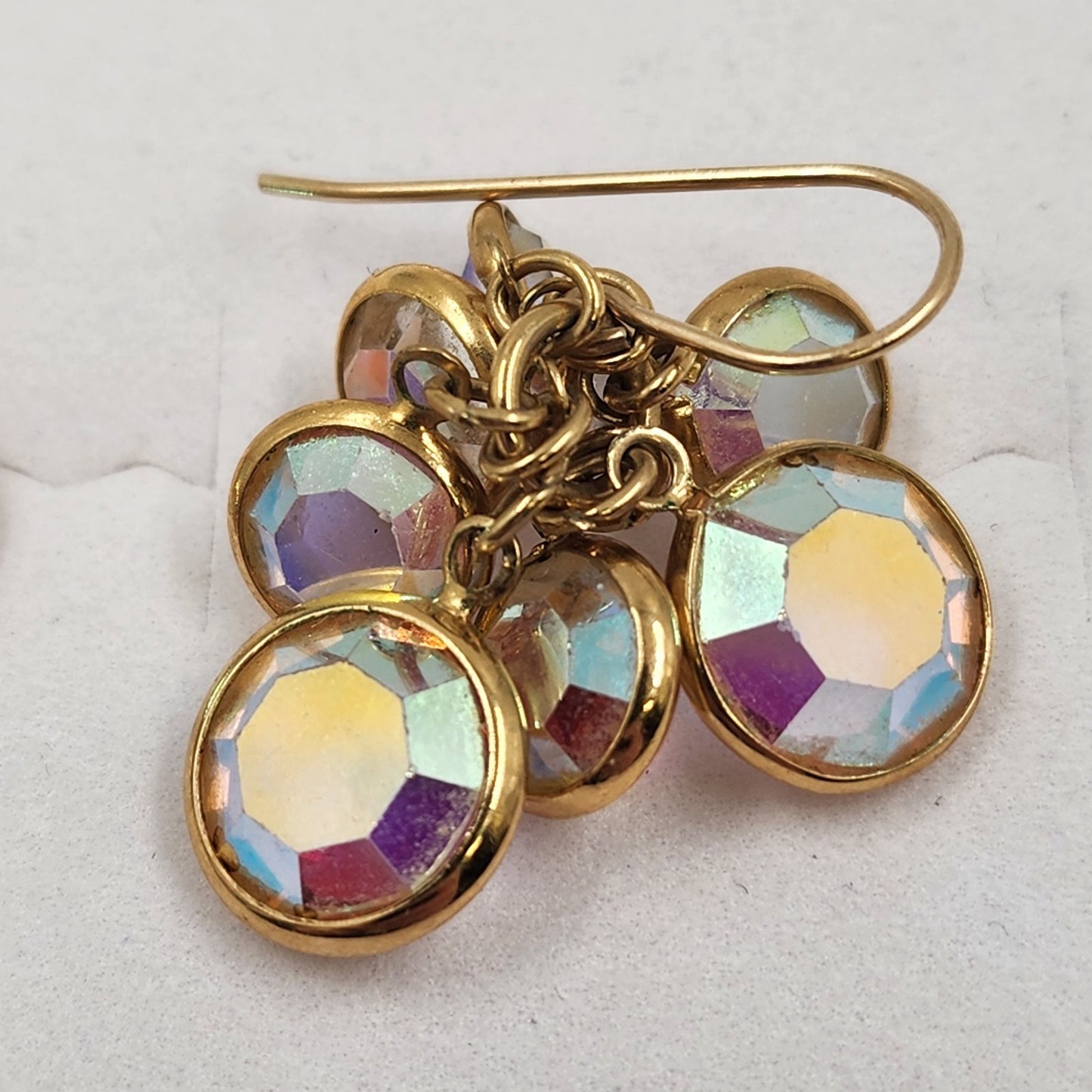 Crystal Aurora Borealis Colorful Sparkle Ball Quartz Gold Tone Fishhook Earrings