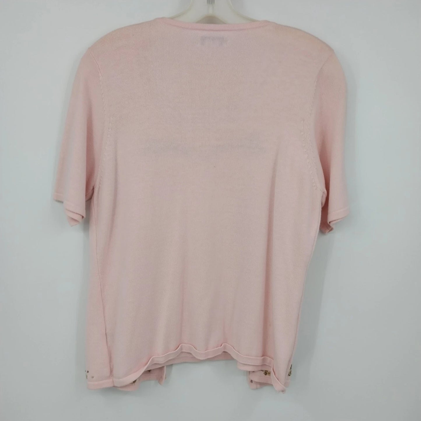 Yarnworks Pink Embroidered Cardigan Sweater Women Medium Floral Acrylic Knit Vtg