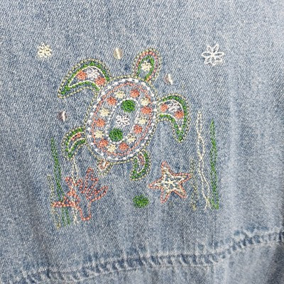 Christopher & Banks Denim Shirt Jacket Size Large Embroidered Long Sleeve Casual