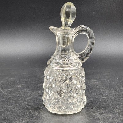 Cruet Decanter with Handle Hand-Cut Crystal Elegant Table Décor Cube Pattern Vtg