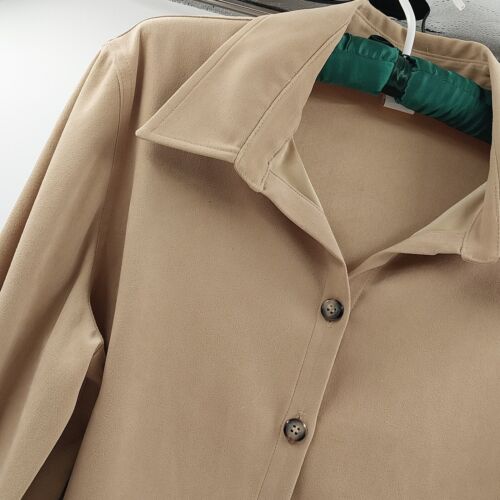 Fashion Bug Button Down Shirt Tan Faux Suede Size XL V Neck Cape Sleeve Vented