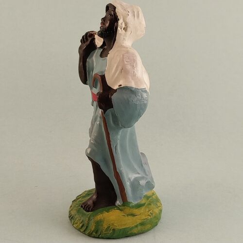 Hollow Chalk Ware Plaster Nativity Scene Black Shepherd Figurine Vintage