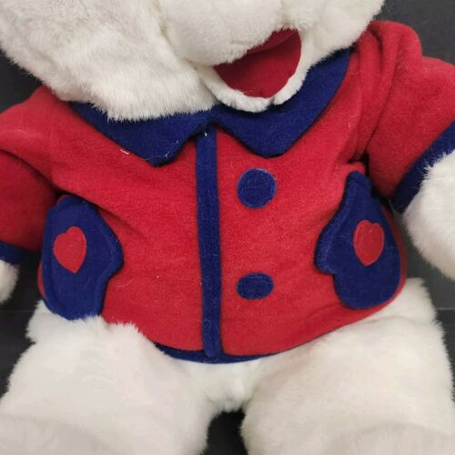 White Plush Teddy Bear 2001 Stuffed Animal Toy 24" Red Sweater JC Penney Vintage