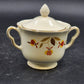 Autumn Leaf Sugar Bowl & Lid Ruffled D Hall's Superior Jewel Tea MCM Vintage