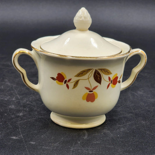 Autumn Leaf Sugar Bowl & Lid Ruffled D Hall's Superior Jewel Tea MCM Vintage