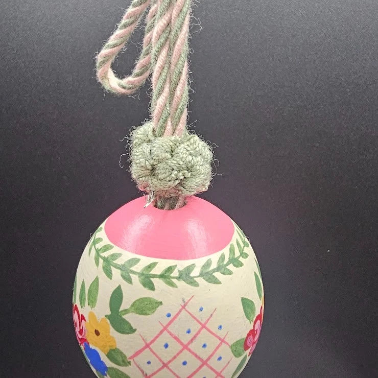 Tassel Pull Cord Finial Curtain Tie-Back LARGE Wood Hand Painted Pink Green