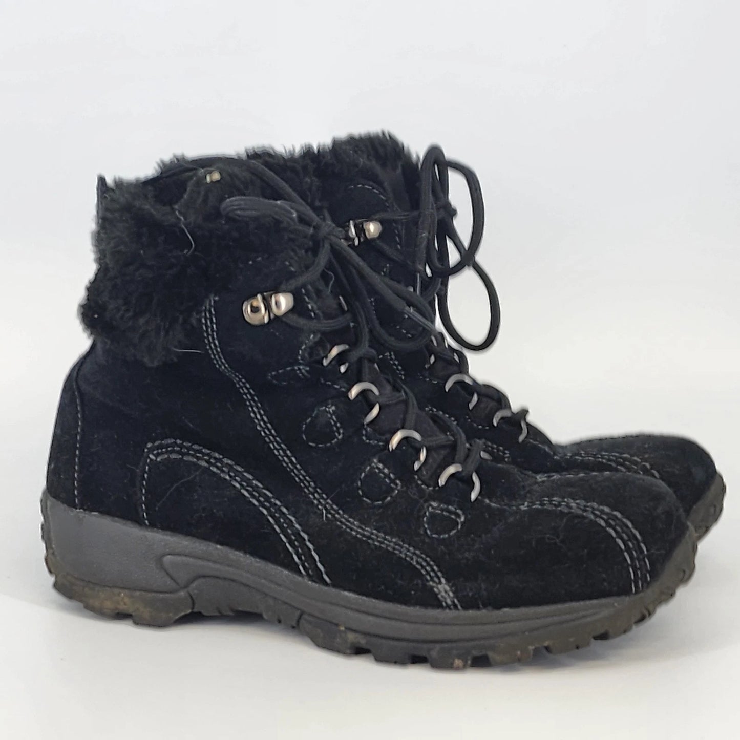 Earth Spirit Black Suede Lace Up Ankle Boots Womens Size 8 Winter