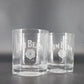 Vintage Jim Beam Etched Whiskey Rocks Glasses Golf Football Pair