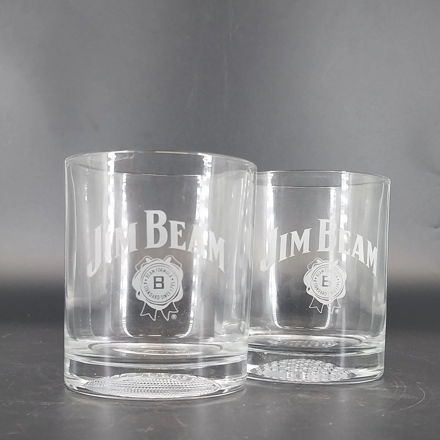 Vintage Jim Beam Etched Whiskey Rocks Glasses Golf Football Pair