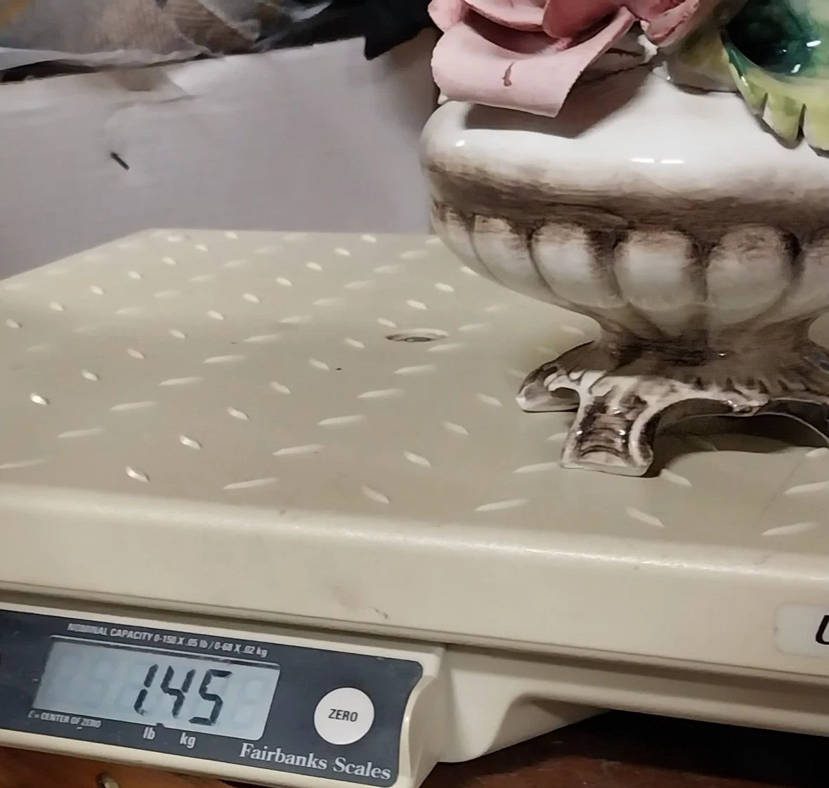 Capodimonte Italy Ceramic Pitcher Vase Pink Roses Ornate Porcelain Vintage