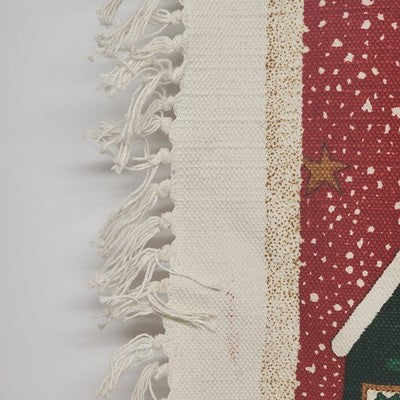 Wall Hanging Area Rug Christmas Pattern Fabric Panel Fringed Heavy Cloth 36"x20"