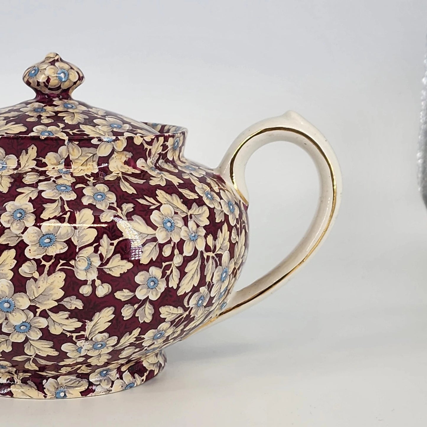 Vintage Lord Nelson Royal Brocade Chintz Teapot England Maroon Floral