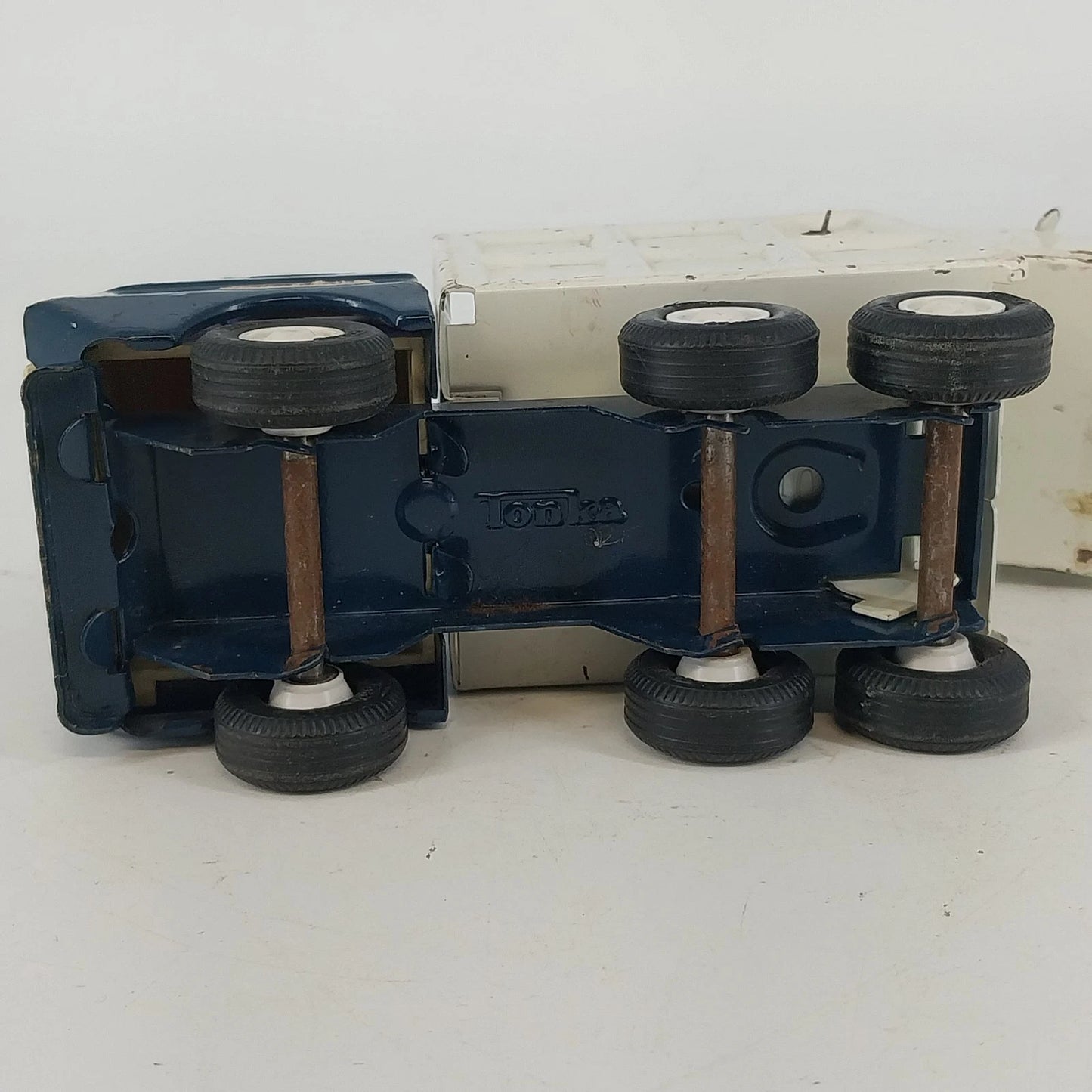 Tonka Mini Blue White Garbage Sanitation Truck Diecast Pressed Steel Vtg USA
