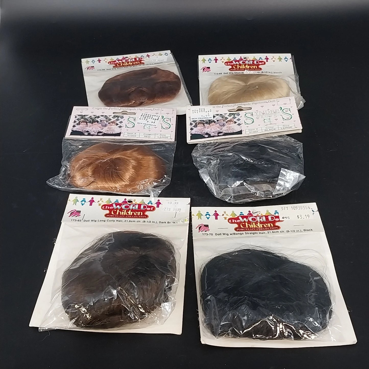 Vintage Doll Hair Wigs Curly Mixed Colors NOS Craft Set 6 Pc