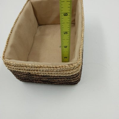 Handwoven Rattan Storage Basket 2-Tone w/ Liner Rectangular 7"