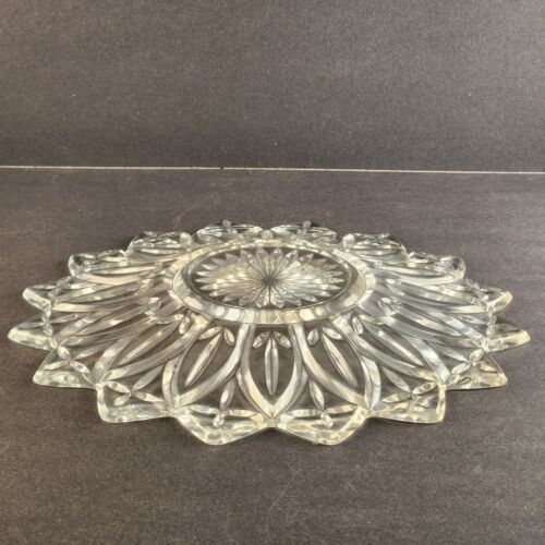 11" Round Tidbit Tray Platter Petal Pattern Scalloped Federal Glass Vintage