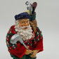 Golfing Santa Figurine Holiday Decoration 10" Fabric Mache Red Sweater Golf Bag