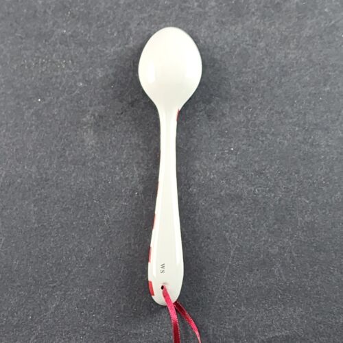 4 Snowman Chief Spoons by Williams Sonoma Christmas Ceramic Red Ribbons 6.5"