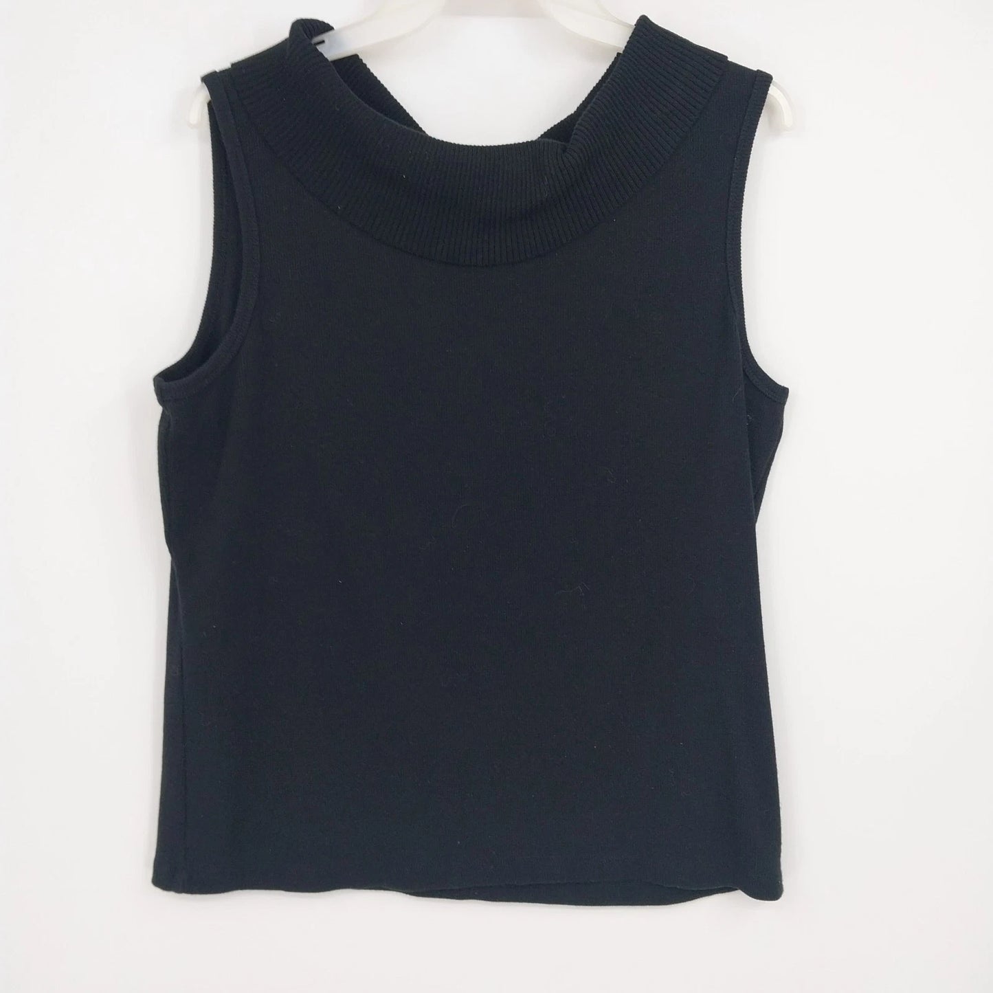 Rafaella Black Mock Neck Sleeveless Knit Top Womens Large Cotton Blend Vietnam