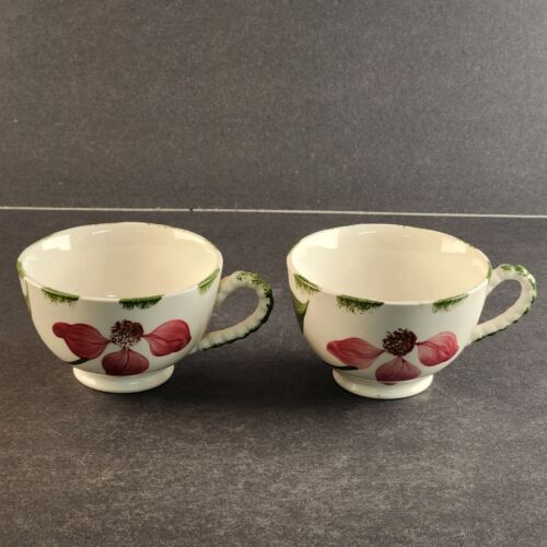 2 Blue Ridge Southern Potteries Tea Cup Hand Painted Allegro Design Vintage