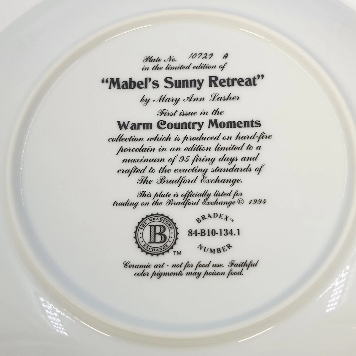 Mabel's Sunny Retreat Cat Collector Plate Mary Ann Lasher Warm Country Moments