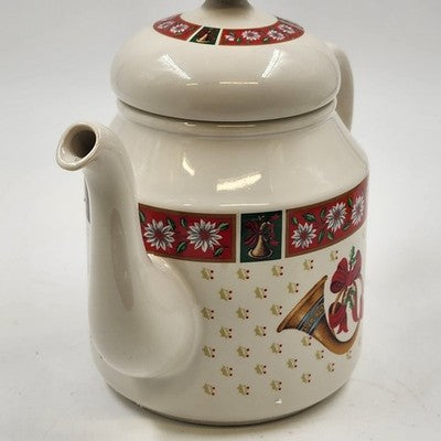 Charlton Hall Classic Traditions Christmas Teapot Ceramic 50 oz Holiday Design