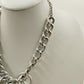 Plunder Knot Cord & White Faux Pearl Chunky Beaded Necklace Silver Tone Chain 8"