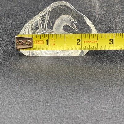 Etched Swan Paperweight Lead Crystal Glass Mats Jonasson Sweden Signed