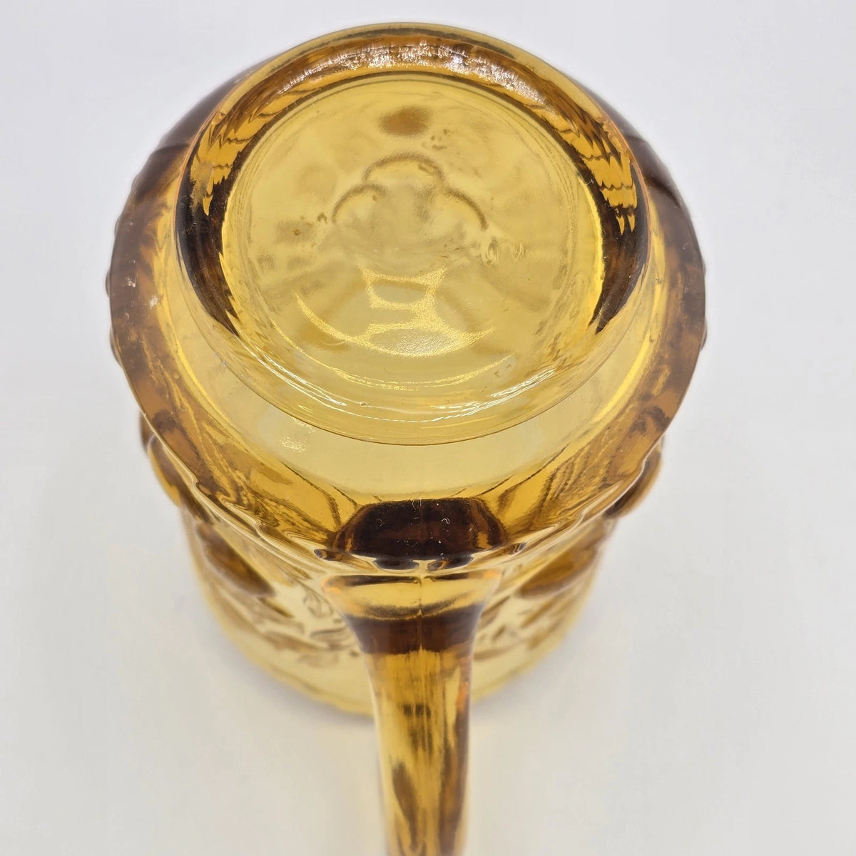 LG Wright Wreathed Cherry Amber Glass Creamer Pitcher Scalloped Rim Vtg