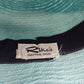 Rike's Light Blue Teal Woven Paper Straw Summer Hat with Black Ribbon Bow Accent