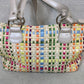 Lina Ribbon Weave Woven Silver Handbag Purse Zipper Zip Top Bag Boho Multicolor