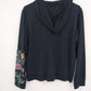 Mirika Women's Floral Embroidered Black Full Zip Hoodie Jacket Size Large