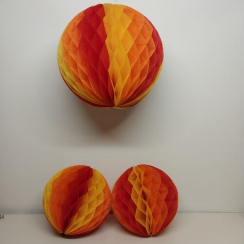 3 Beistle Orange Honeycomb Pumpkins Tissue Paper 2 at 14" Tall and 1 at 19" Tall