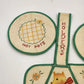 3 Pot Holder Set 1 Sq 2 Round Strap Yellow & Green Embroidery Be Safe Puppy Vtg