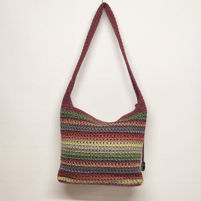 The Sak Woven Crocheted Multicolor Striped Boho Shoulder Bag Purse Medium 12.5"