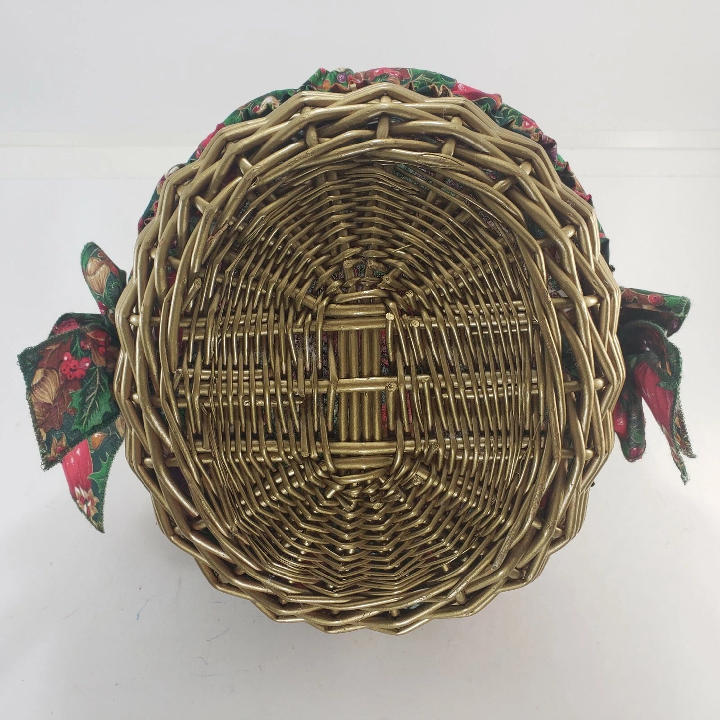 Gold Wicker Basket with Holiday Liner Christmas Fall Decor Handled Storage Oval