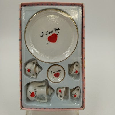 Ranger Miniature Tea Set Service for Two I Love You w/ Box 4.5"