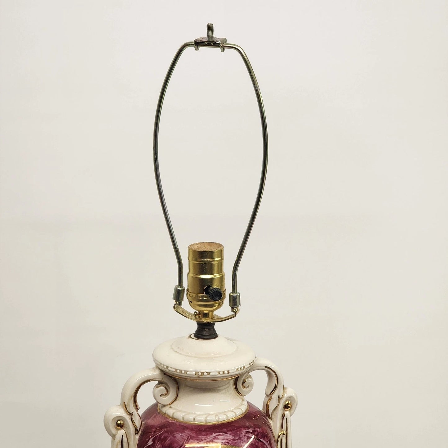 Italian Porcelain Table Lamp Urn on Pedestal Style White Bell Shaped Shade Vtg