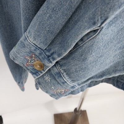 Christopher & Banks Denim Shirt Jacket Size Large Embroidered Long Sleeve Casual